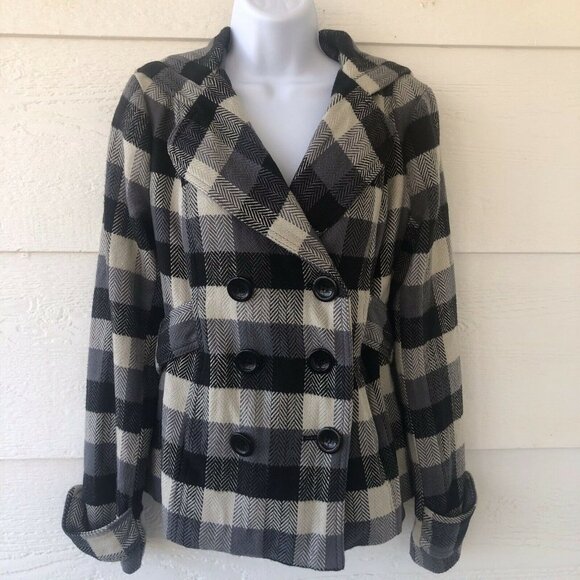 Forever 21 Size Small Checked Heavy Double Breasted Belted Short Jacket Coat - Picture 1 of 12